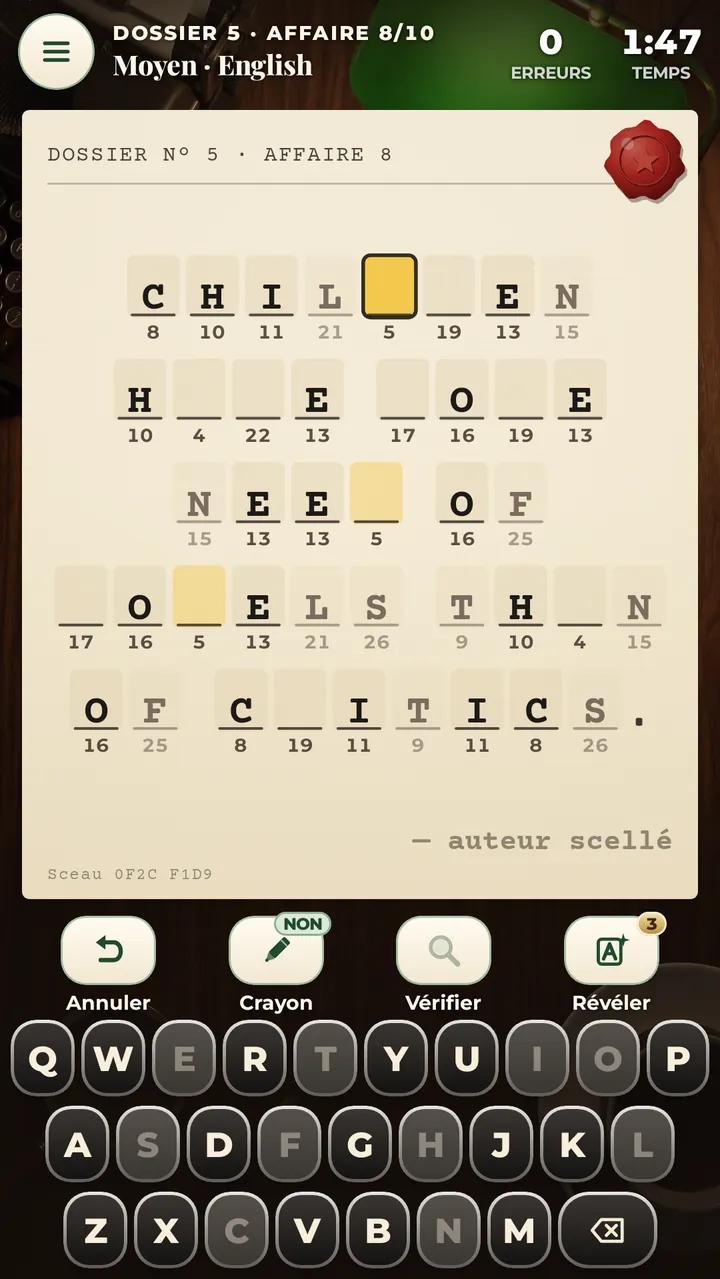 UN CRYPTOGRAMME CLASSIQUE DÉCHIFFREZ DES CITATIONS CÉLÈBRES