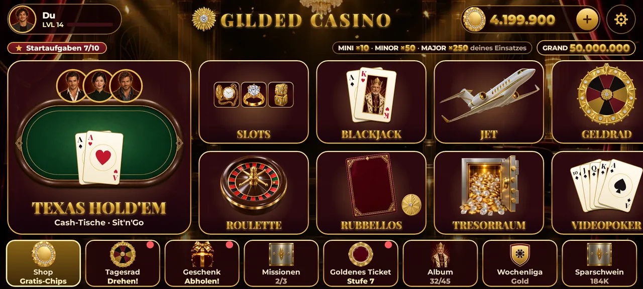 12 CASINOSPIELE EINE GOLDENE LOUNGE