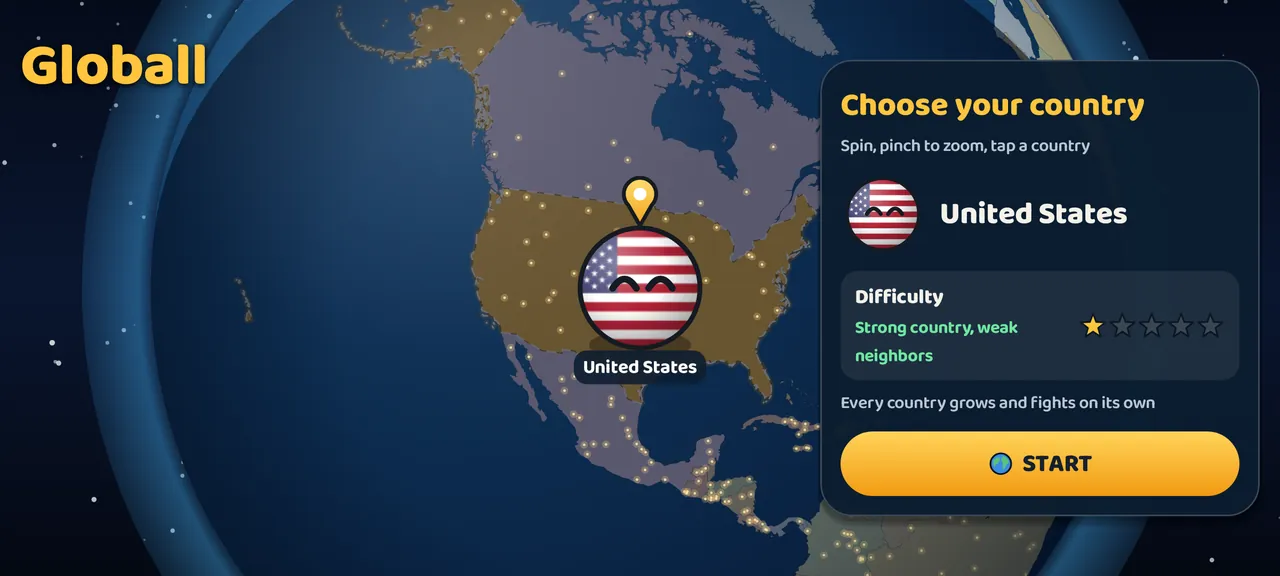 Choosing a country on the globe: the United States, a one-star start