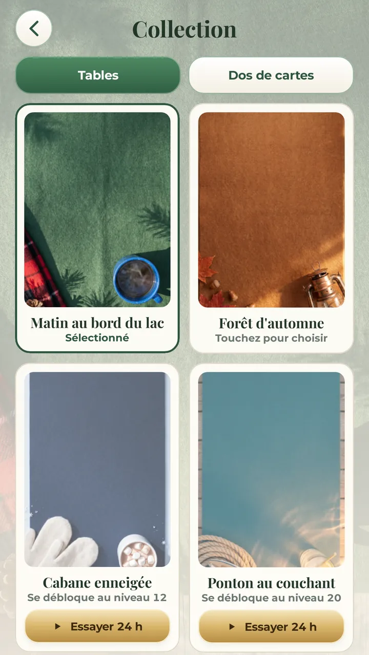 COLLECTIONNEZ-LES TABLES ET DOS DE CARTES